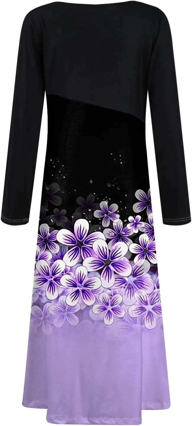 ZEFOTIM Long Sleeve Dresses for Women 2025 Floral Dresses Summer Dresses for Women Maxi Dresses V Neck Dresses Spring Dress