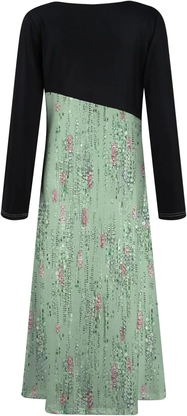 ZEFOTIM Long Sleeve Dresses for Women 2025 Floral Dresses Summer Dresses for Women Maxi Dresses V Neck Dresses Spring Dress