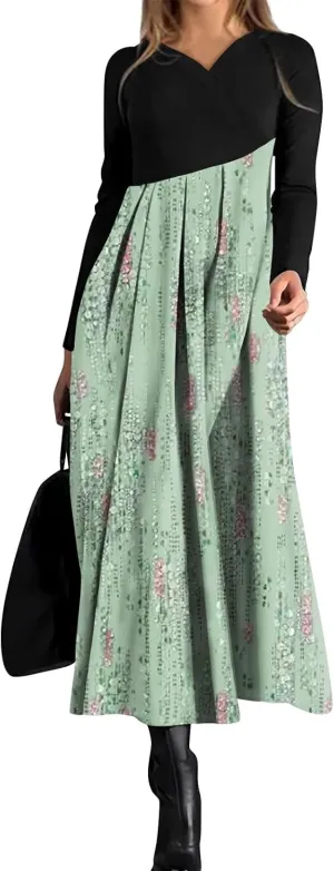 ZEFOTIM Long Sleeve Dresses for Women 2025 Floral Dresses Summer Dresses for Women Maxi Dresses V Neck Dresses Spring Dress
