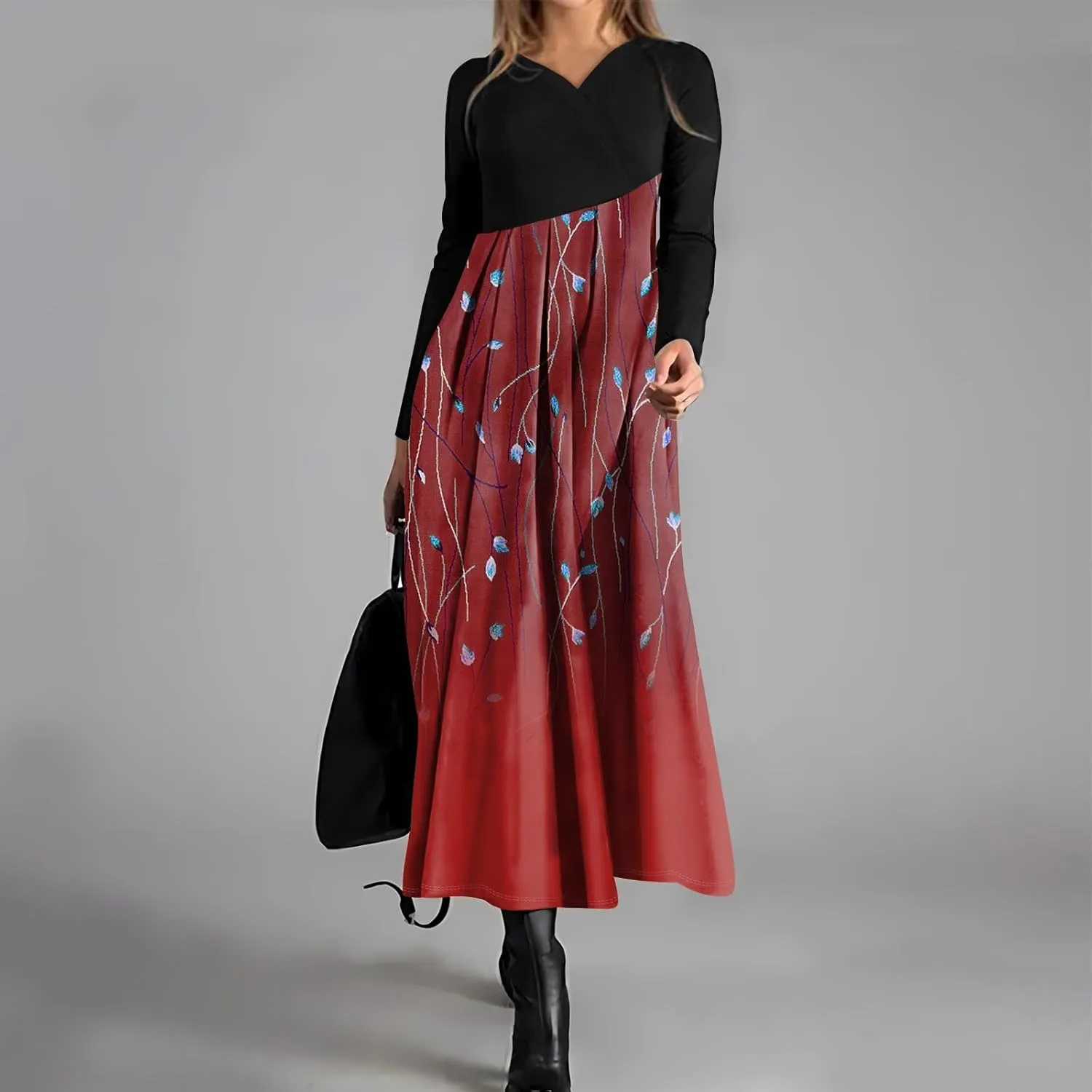ZEFOTIM Long Sleeve Dresses for Women 2025 Floral Dresses Summer Dresses for Women Maxi Dresses V Neck Dresses Spring Dress