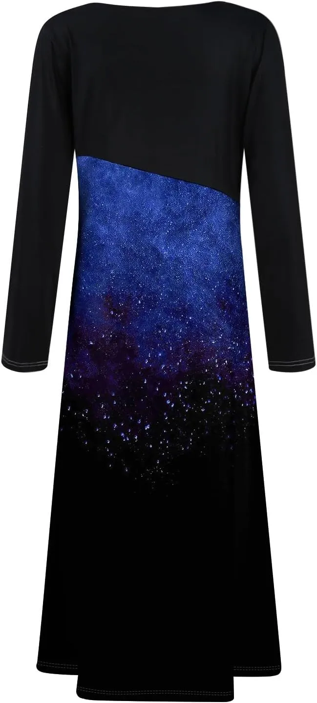 ZEFOTIM Long Sleeve Dresses for Women Color Block Dress for Women Summer Dresses Maxi Dresses V Neck Dresses Spring Dress