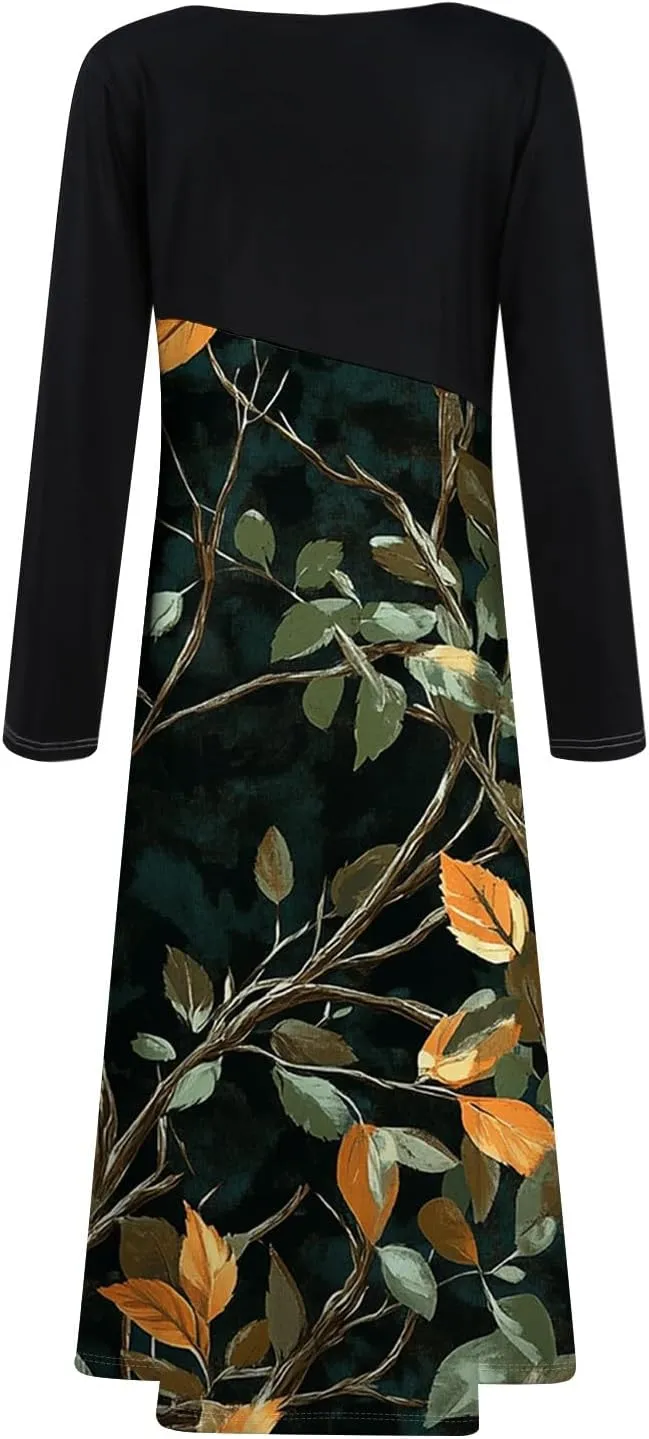 ZEFOTIM Womens Long Sleeve Dresses Floral Dress for Women Summer Dresses Maxi Dresses V Neck Dresses Womens Dresses Spring