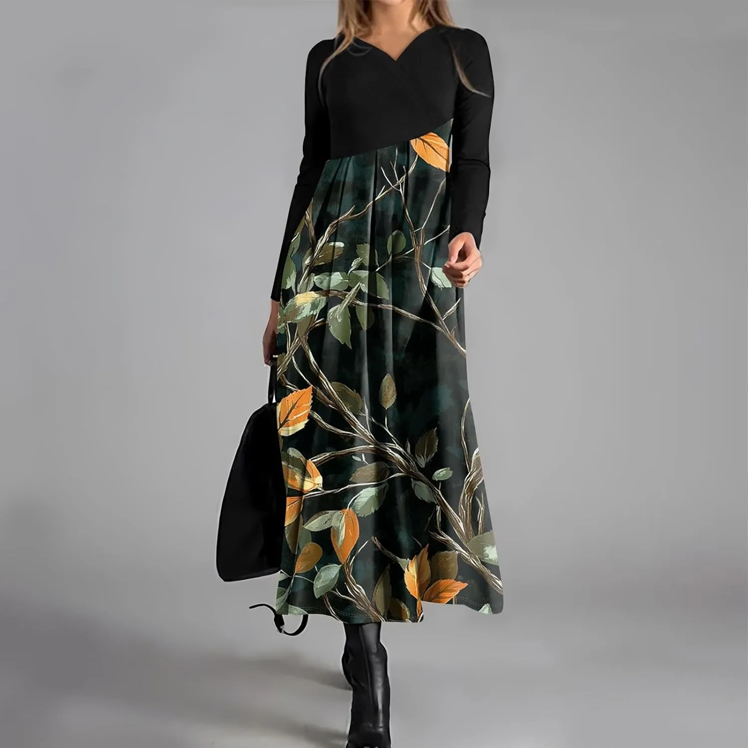 ZEFOTIM Womens Long Sleeve Dresses Floral Dress for Women Summer Dresses Maxi Dresses V Neck Dresses Womens Dresses Spring