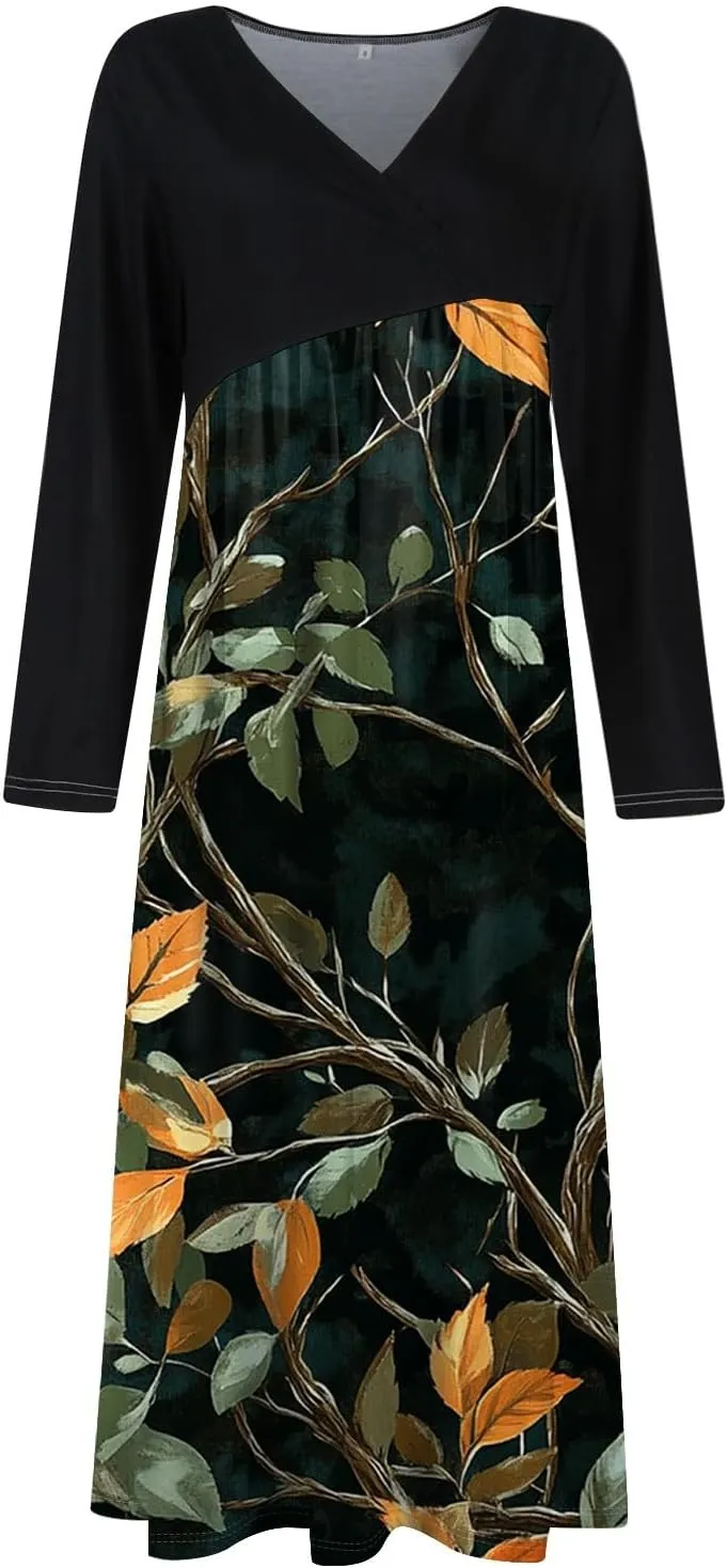 ZEFOTIM Womens Long Sleeve Dresses Floral Dress for Women Summer Dresses Maxi Dresses V Neck Dresses Womens Dresses Spring