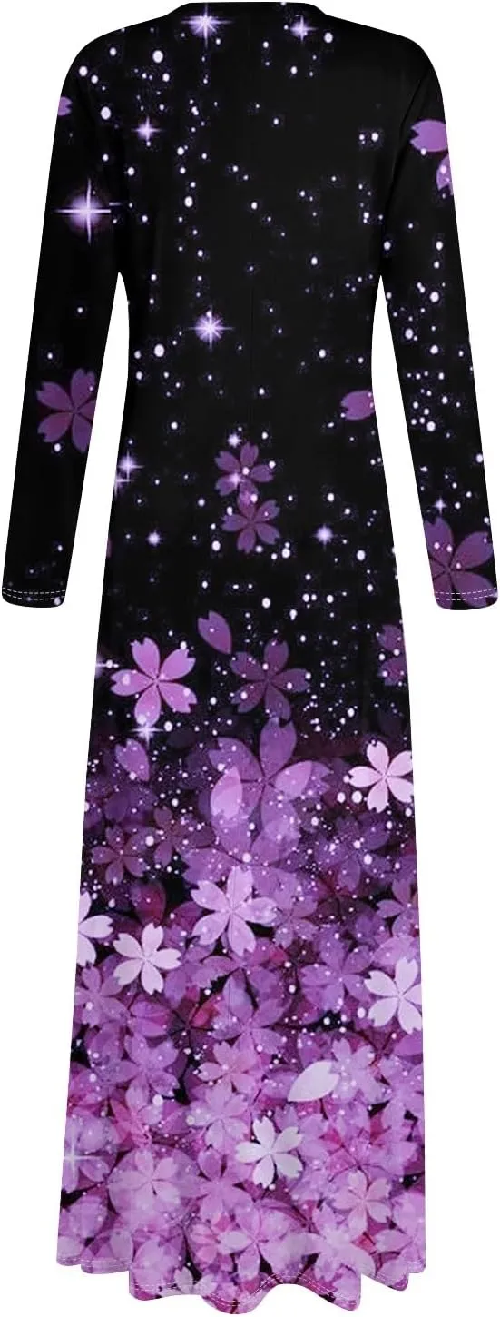 ZEFOTIM Womens Long Sleeve Dresses Floral Dress Plus Size Summer Dresses Maxi Dress V Neck Dresses Plus Size Spring Dresses