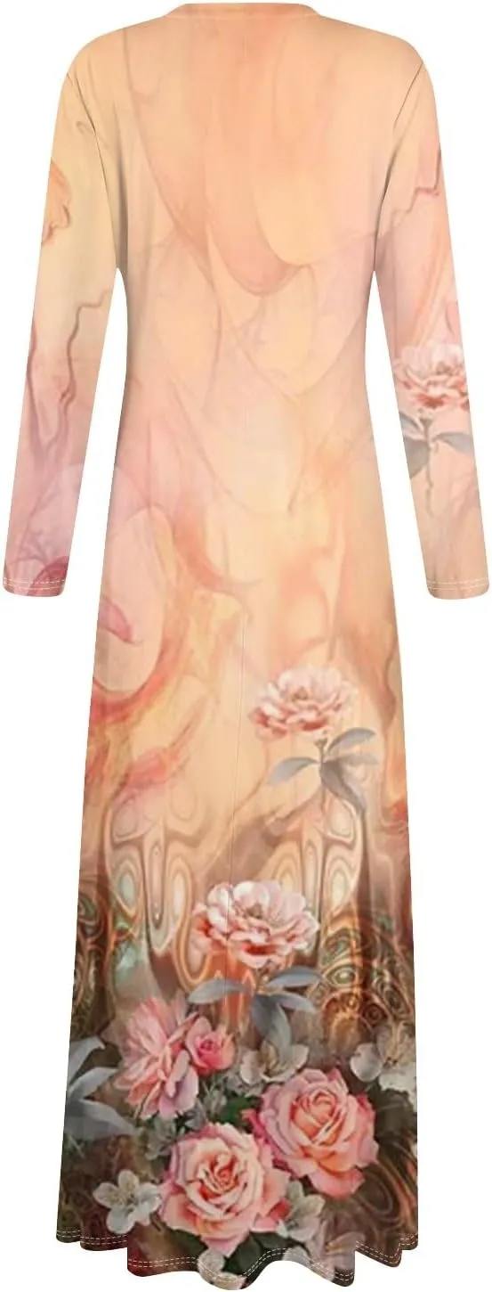 ZEFOTIM Womens Long Sleeve Dresses Floral Dress Plus Size Summer Dresses Maxi Dress V Neck Dresses Plus Size Spring Dresses