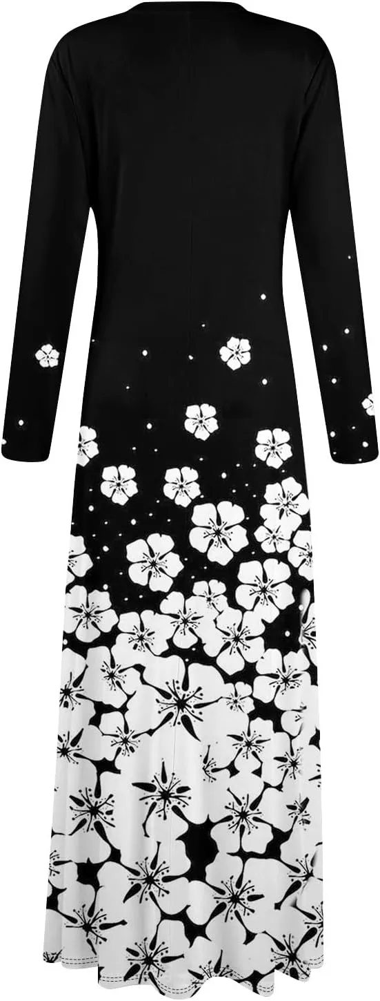 ZEFOTIM Womens Long Sleeve Dresses Floral Dress Plus Size Summer Dresses Maxi Dress V Neck Dresses Plus Size Spring Dresses