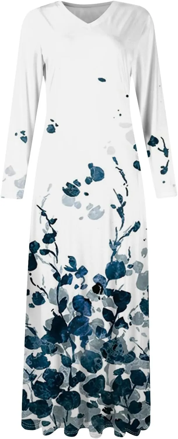 ZEFOTIM Womens Long Sleeve Dresses Floral Dress Plus Size Summer Dresses Maxi Dress V Neck Dresses Plus Size Spring Dresses