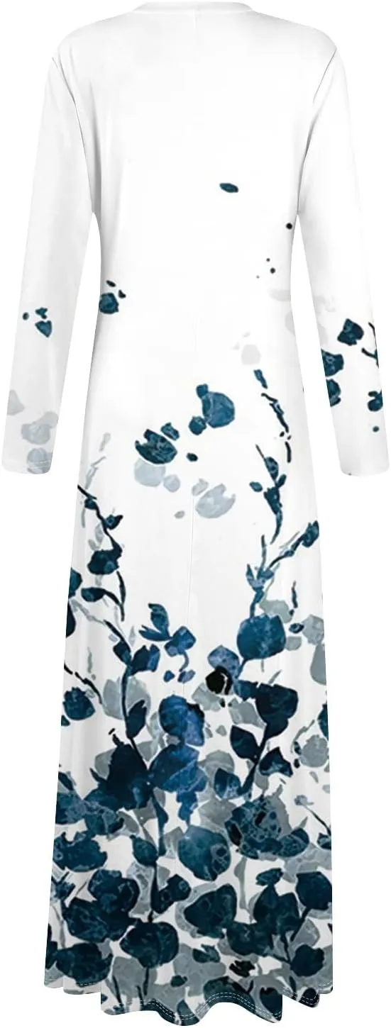ZEFOTIM Womens Long Sleeve Dresses Floral Dress Plus Size Summer Dresses Maxi Dress V Neck Dresses Plus Size Spring Dresses