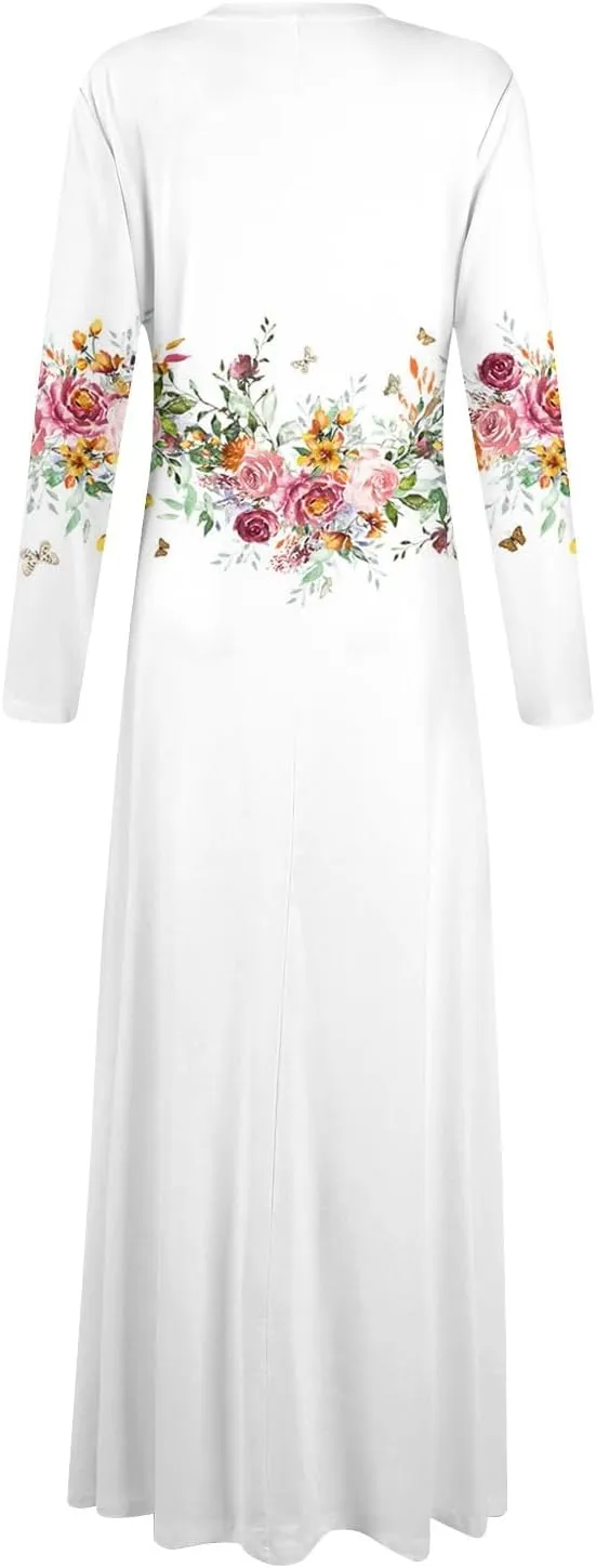 ZEFOTIM Womens Long Sleeve Dresses Floral Dress Plus Size Summer Dresses Maxi Dress V Neck Dresses Plus Size Spring Dresses