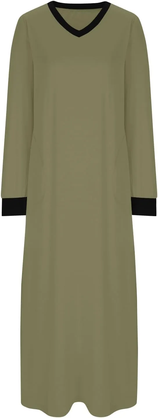 ZEFOTIM Womens Long Sleeve Dresses Solid Color Dress Spring Summer Dress Maxi Dresses V Neck Dresses Womens Spring Dresses
