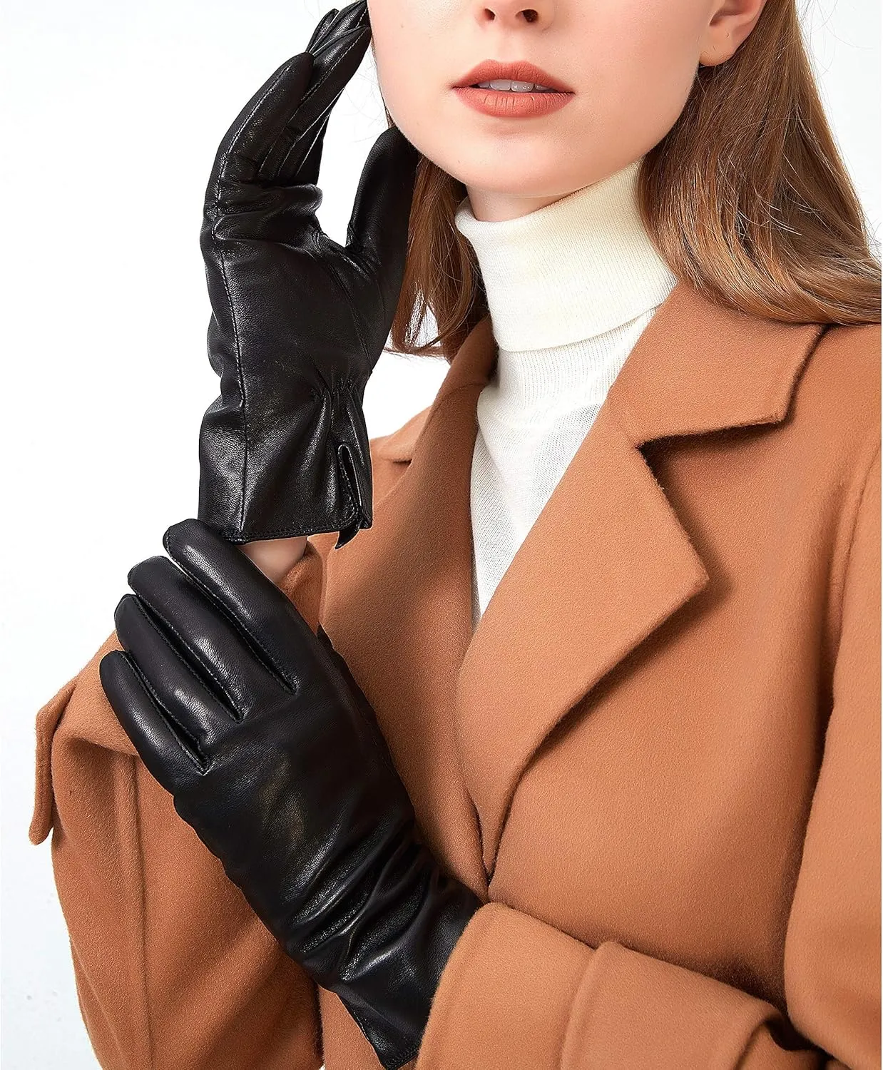 ZLUXURQ Luxury Italian Soft Leather Gloves for Women - Genuine SheepSkin Leather Women’s Cold Weather Gloves Cashmere Lined