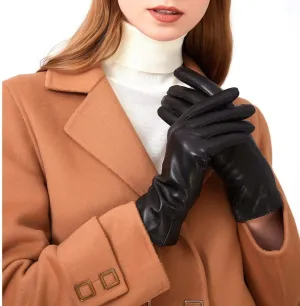 ZLUXURQ Luxury Italian Soft Leather Gloves for Women - Genuine SheepSkin Leather Women’s Cold Weather Gloves Cashmere Lined
