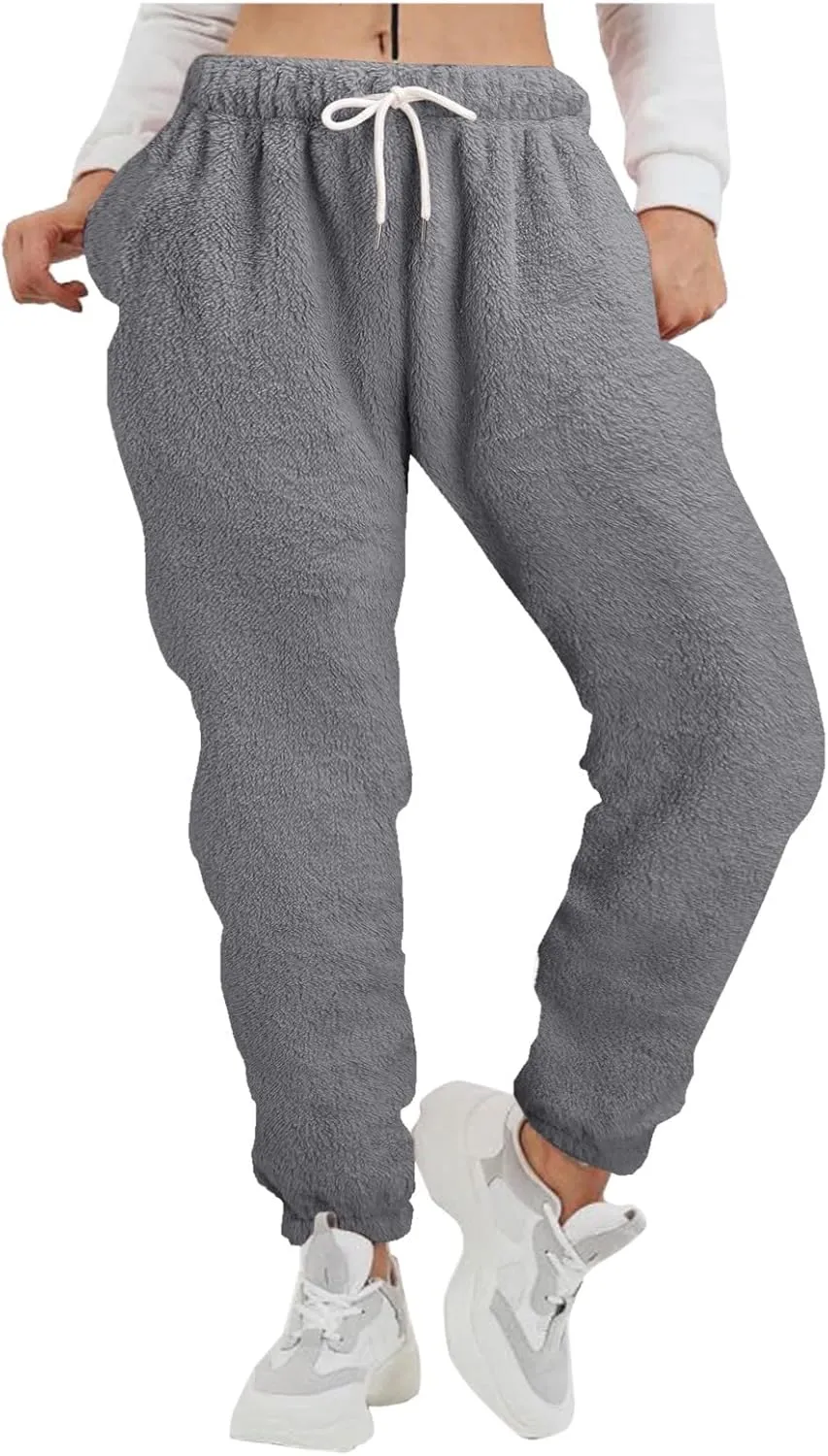 ZYXTIM Womens Warm Sherpa Fleece Lined Snow Pants Drawstring Athletic Jogger Sweatpants Casual Loose Cozy Baggy Pajama