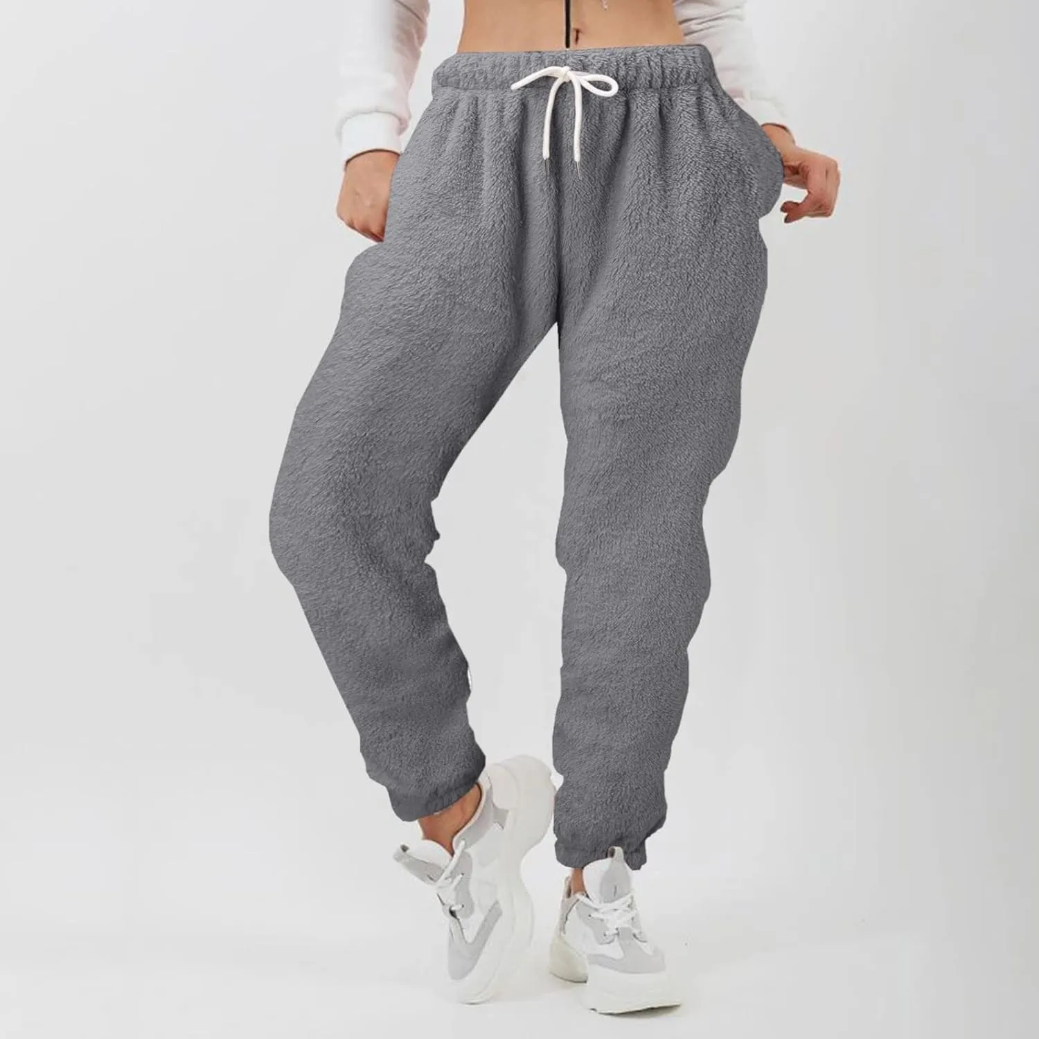 ZYXTIM Womens Warm Sherpa Fleece Lined Snow Pants Drawstring Athletic Jogger Sweatpants Casual Loose Cozy Baggy Pajama