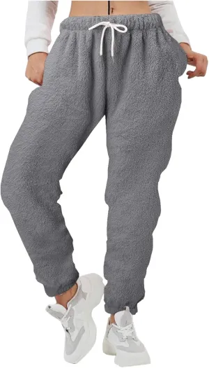 ZYXTIM Womens Warm Sherpa Fleece Lined Snow Pants Drawstring Athletic Jogger Sweatpants Casual Loose Cozy Baggy Pajama