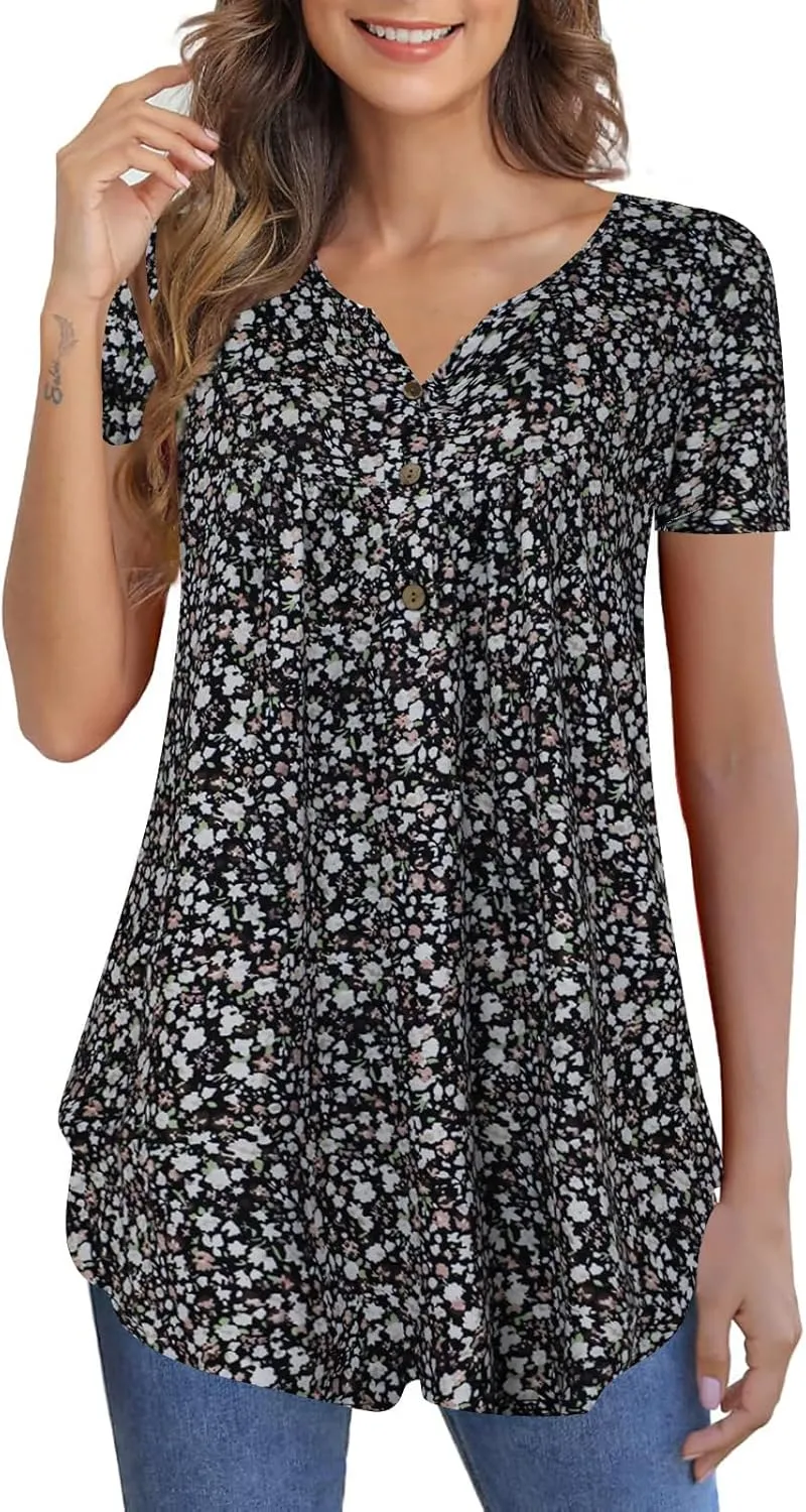 Zyyfly Womens Tank Tops Loose Fit Summer Henley Shirts Pleated Flowy Sleeveless Tunic Tops