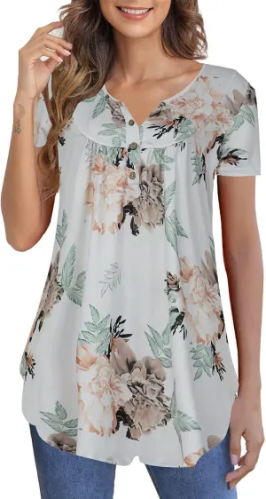 Zyyfly Womens Tank Tops Loose Fit Summer Henley Shirts Pleated Flowy Sleeveless Tunic Tops