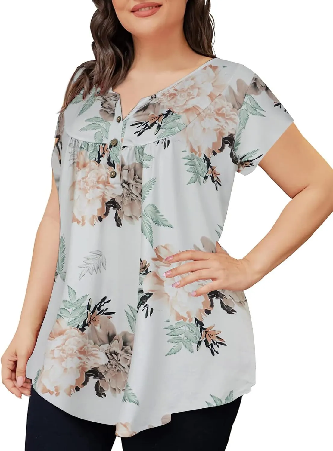 Zyyfly Womens Tank Tops Loose Fit Summer Henley Shirts Pleated Flowy Sleeveless Tunic Tops