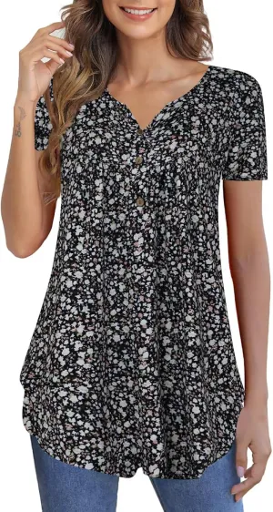Zyyfly Womens Tank Tops Loose Fit Summer Henley Shirts Pleated Flowy Sleeveless Tunic Tops