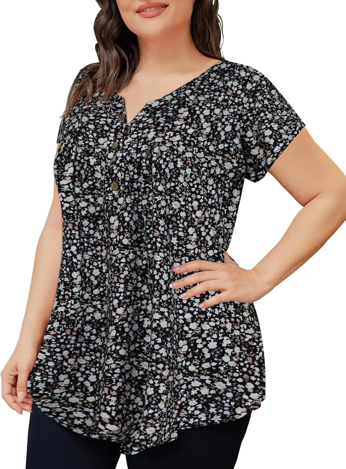 Zyyfly Womens Tank Tops Loose Fit Summer Henley Shirts Pleated Flowy Sleeveless Tunic Tops